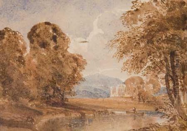 Landscape With A Fisherman On A Pond - view 1
