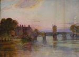 Cottage By Bridge Overriver by Thomas Hodgson Liddell