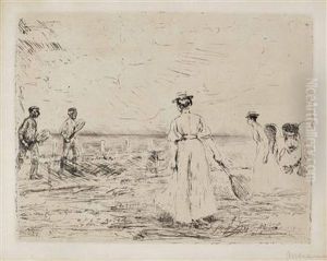 Federballspieler Am Strand by Max Liebermann