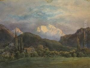 Gebirgslandschaft Im Abendlicht.