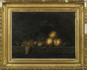 Nature Morte Aux Peches, Prunes, Raisins Et Figues Sur Unentablement De Marbre by Paul Liegeois