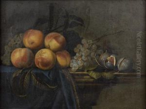 Nature Morte Aux Peches, Figues Et Grappes De Raisins Sur Unentablement by Paul Liegeois