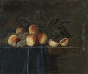 Nature Morte Aux Peches Et Raisin Sur Un Entablement by Paul Liegeois