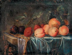 Nature Morte Aux Peches Et Prunes Sur Un Entablement by Paul Liegeois