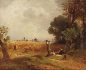 A Summer Landscape Wit Figures Resting By A Cornfield by Adolf Heinrich Lier