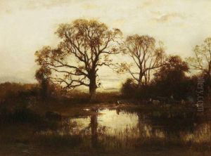 Waldsee In Der Abenddammerung. by Adolf Heinrich Lier