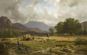 Grain Harvest In The Mountains by Adolf Heinrich Lier