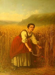 Vrouw Met Sikkel Bij Een Korenveld. Gesigneerd En Gedateerd 1857