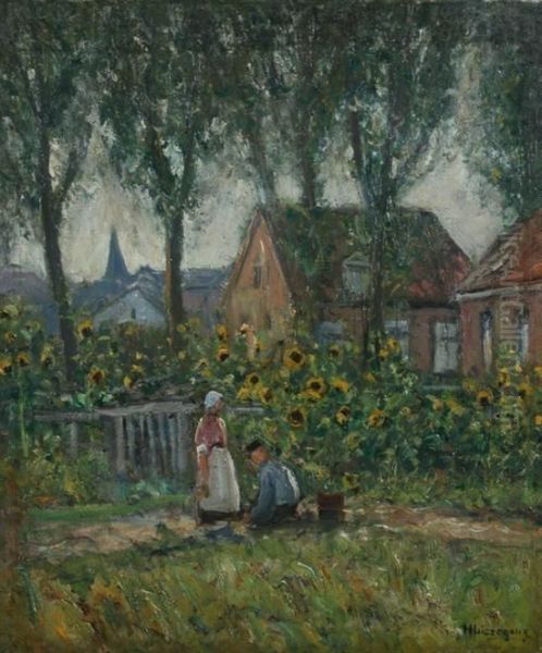 Village Scene With Sunflowers - view 1