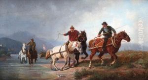 A Horse Team Crossing A River