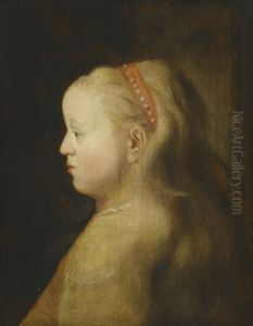 Portrait Of A Young Girl, Head And Shoulders, Wearing A Red Headband