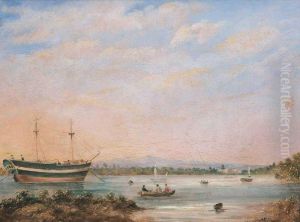 Distant View Of The Landing Place And The Iron Stores At Port Adelaide, South Australia by Colonel William Light