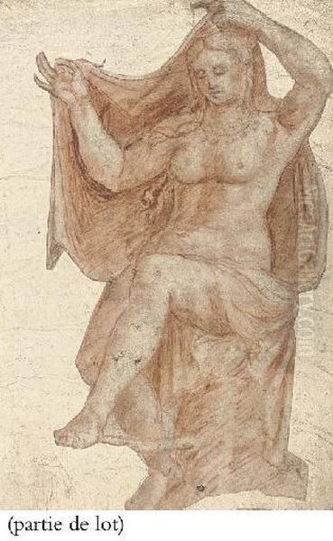 Allegorie De La Paix; Et Une Femme Nue Assise Tenant Une Draperie Derriere Son Dos - view 1
