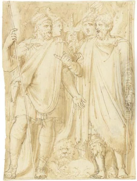 Quatre Soldats Romains Avec A Leurs Pieds, Un Lion, Une Tortue Et Une Salamandre - view 1