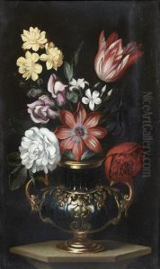 Bouquet De Fleurs Dans Un Vase Monte En Bronze by Bartolomeo Ligozzi