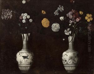 Due Vasi Bianchi Con Bouquet Di Fiori by Giacomo (or Jacopo) Tarchiani