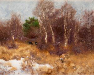 Forest Landscape With Fox And Hounds by Bruno Andreas Liljefors