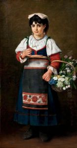 Italian Girl With Flowers by Arvid Liljelund