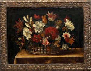 Bouquet De Fleurs Dans Une Corbeille D'osier by Jacques Linard