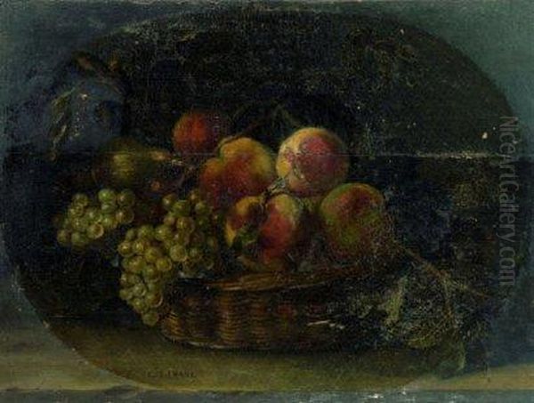 Nature Morte De Peches Dans Une Corbeille D'osier - view 1