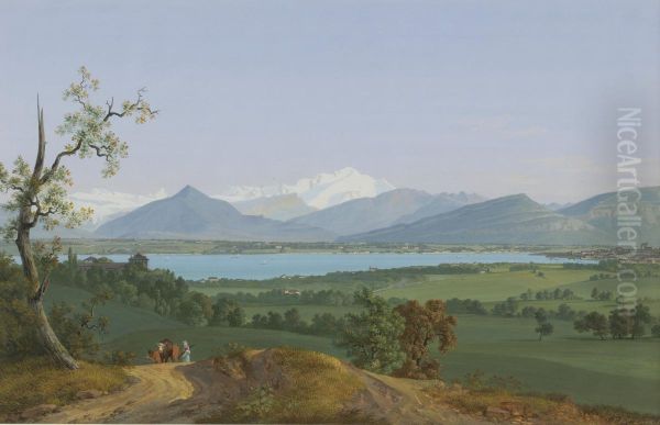 Vue Du Mont-blanc, Des Montagnes Environments, Et De Geneve, Pris Depuis Morillon - view 1