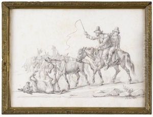 Contadini A Cavallo Con Asini Nella Campagna Romana