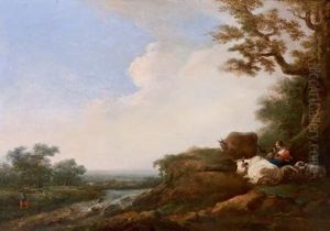 Paesaggio Serale Con Gregge Di Mucche E Pastora