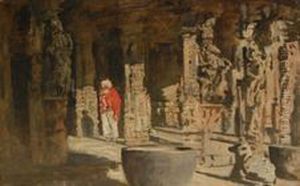 Mann Mit Turban In Orientalischer Ruinenstadt by Hermann Linde