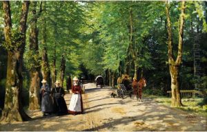 Allee Mit Fuhrwerk Undfussgangern by Hermann Linde