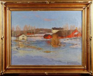 Gardsmotiv I Vinterlandskap by Hjalmar Linde
