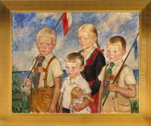 Kinderportrait Mit Vier Geschwistern by Heinrich Linde-Walther