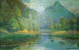 Das Alte Inn. Im Hintergrund Bergkette. Unten Rechts Signiert Und Datiert O. Lindemann 09