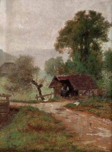 Bauerin Beim Huhnerfuttern by Manfred Lindemann-Frommel