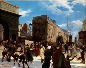 Pariser Strassenszene Bei Der Porte Saint Martin by Manfred Lindemann-Frommel