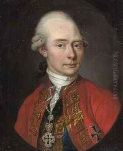 Portrait Of A Gentleman, Bust-length, In Red Coat And Blue Waistcoat, Wearing Decorations, In A Feigned Oval