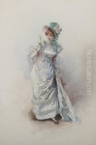 Lady With Fan And Lorgnette by Philippe Jacques Linder