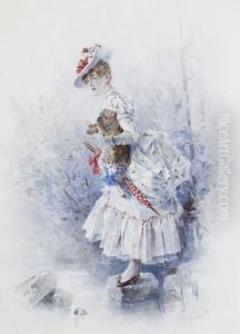 Fashionable Ladies With Their Pets, A Pair Fashionable Ladies With Their Pets, A Pair