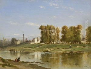 Flusslandschaft Mit Fabrikgebauden by Philippe Jacques Linder