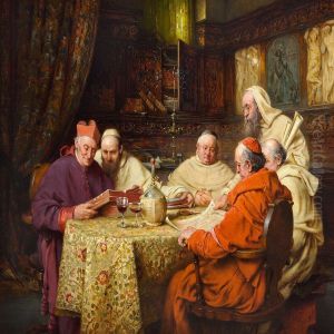 Interior With Learned Monks Studying by Richard Linderum