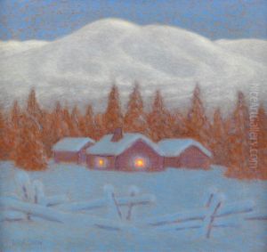 Norrlandskt Vinterlandskap I Skymning by Bror Lindh