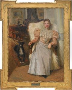 Borgerlig Interior Med Sittande Kvinna Och Hund by Waldemar Lindholm