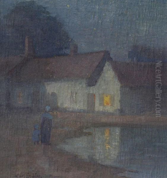 Nocturnal Scene With Mother And Child Neara Village Pond - view 1