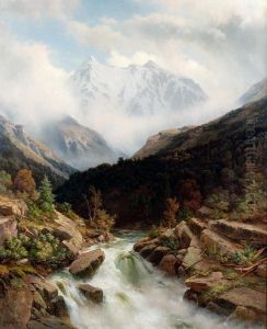 Berglandschap Met Rivier by Johann Wilhelm Lindlar