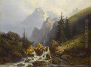 Gebirgslandschaft Mit Fluss by Johann Wilhelm Lindlar