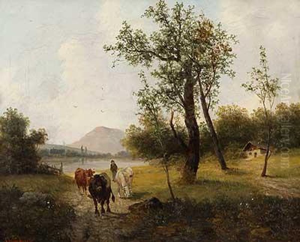 Bauermit Kuhen In Weitlaufiger Landschaft - view 1