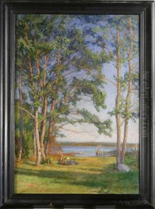 Sommarlandskap Med Figurer by Herman Lindqvist