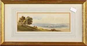 Figures Seated On Hillside by Thomas Lindsay