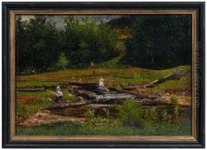 Two Women By A Mountain River by Thomas Corwin Lindsay