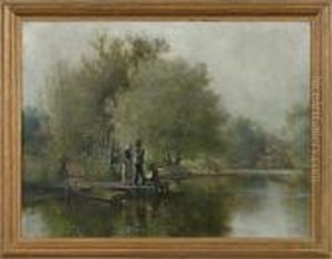 Figures On Dock by Thomas Corwin Lindsay