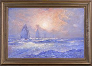 Marin Med Skutor, Signerad O Daterad 1921 Olja Pa Duk, 54x82 by Sven Otto Lindstrom
